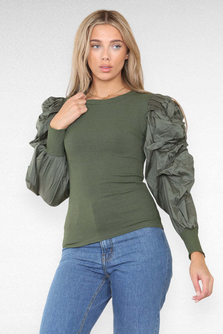 Oversized Top mit Puffärmeln für Damen – Bequemes Ribbed Oberteil aus Polyester und Elasthan, Ideal für Freizeit und Abendoutfits 9