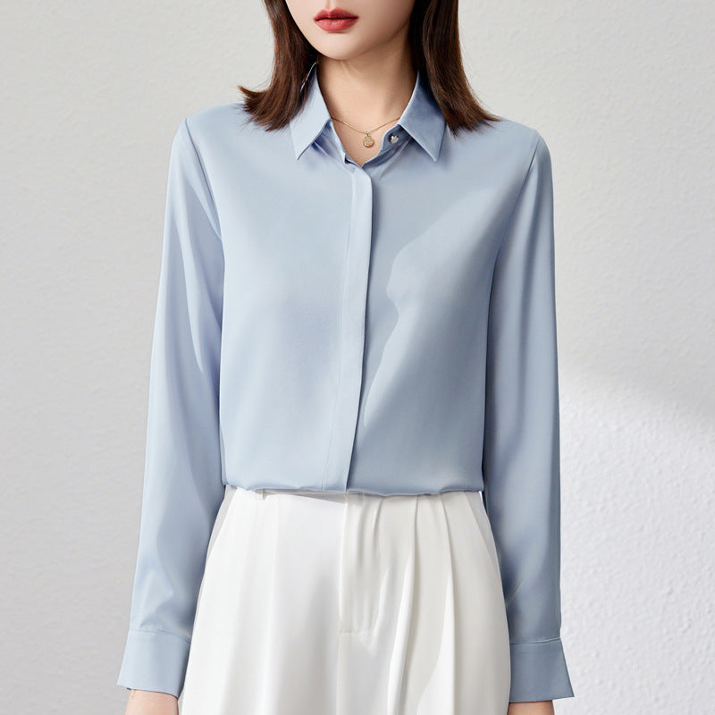 Graceful Satin Top OL Business Clothing Shirt For Women 4