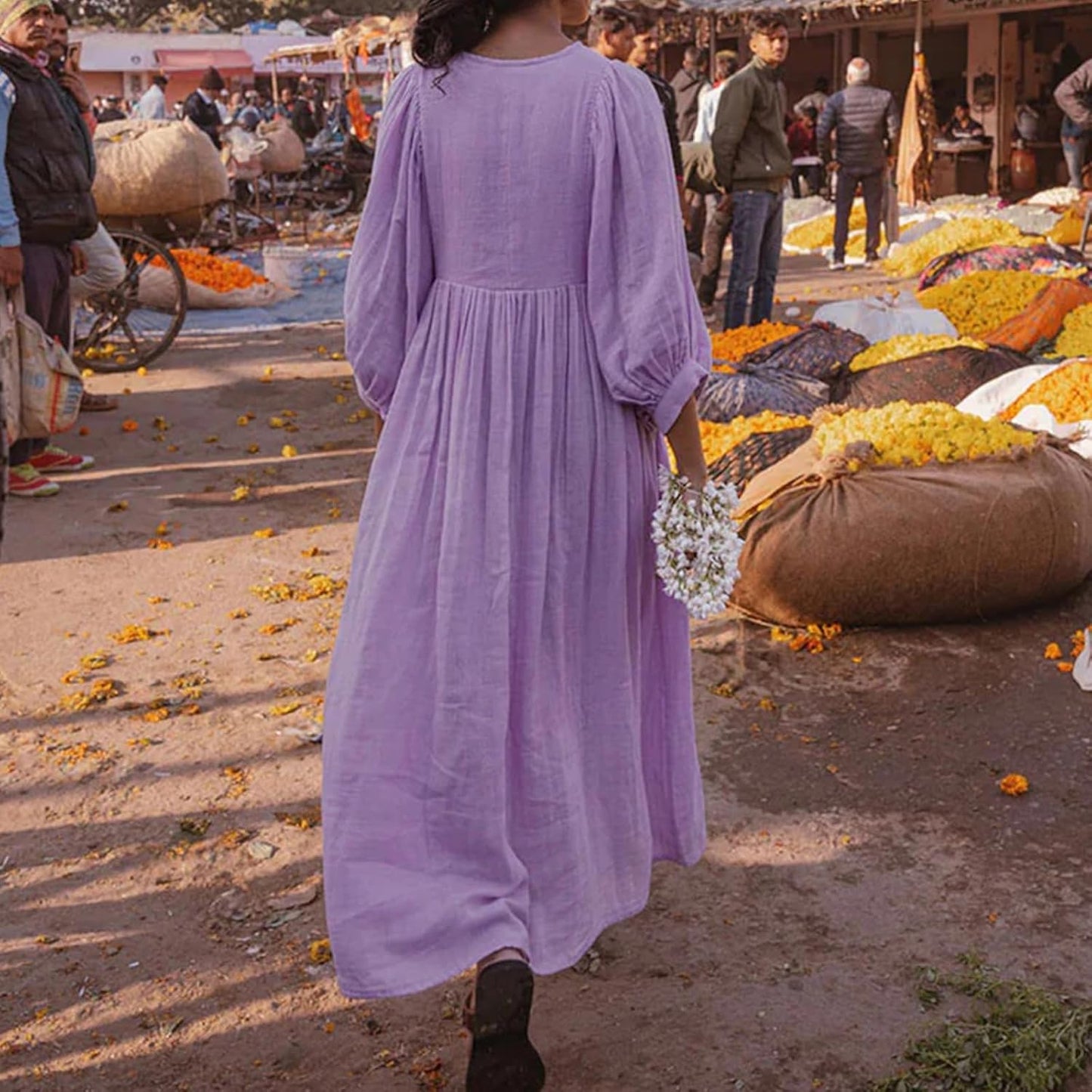 Alessia | Damen Boho-Kleid mit V-Ausschnitt und Ballonärmeln