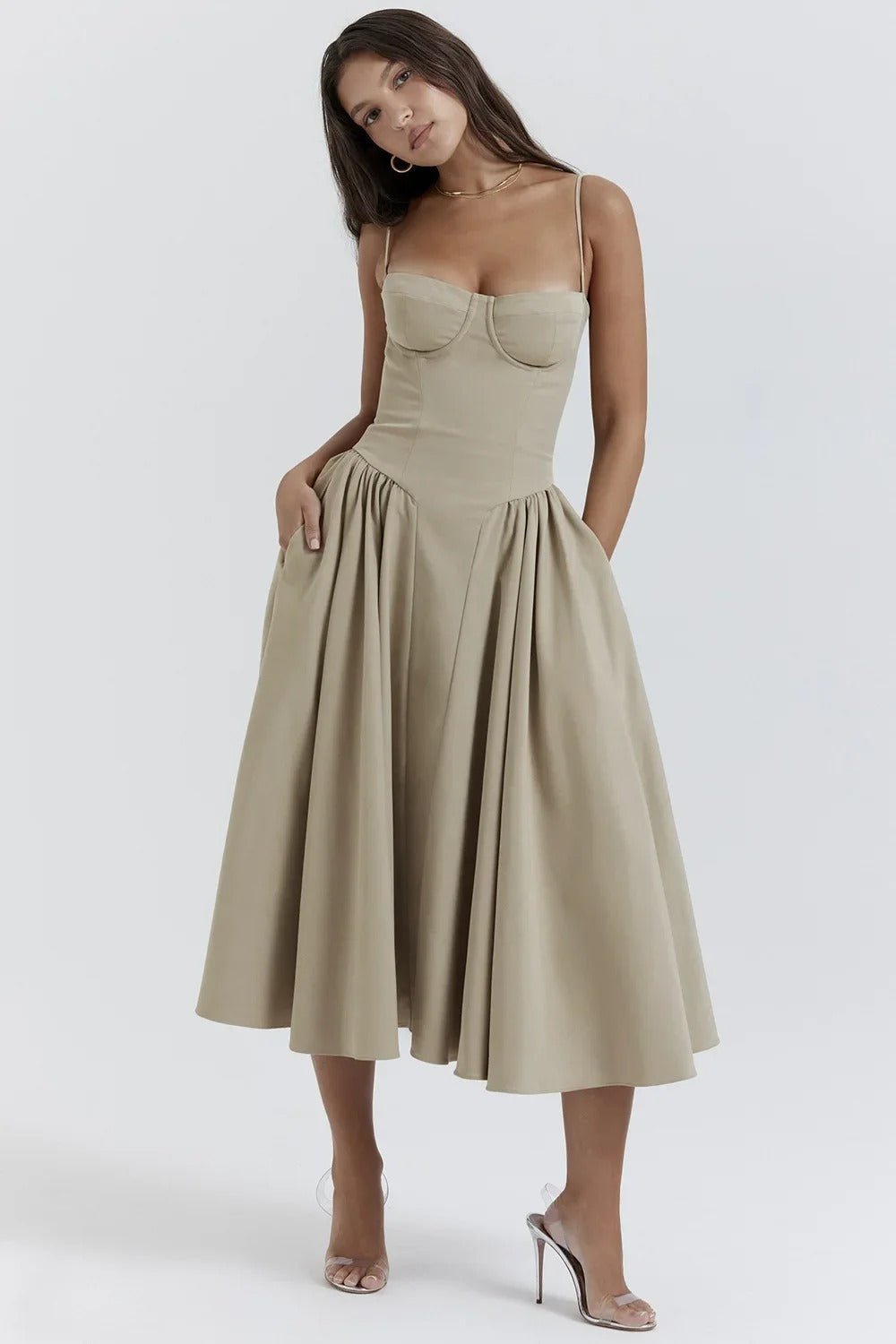 Siska | Trendy Sleeveless Midi Dress for Women