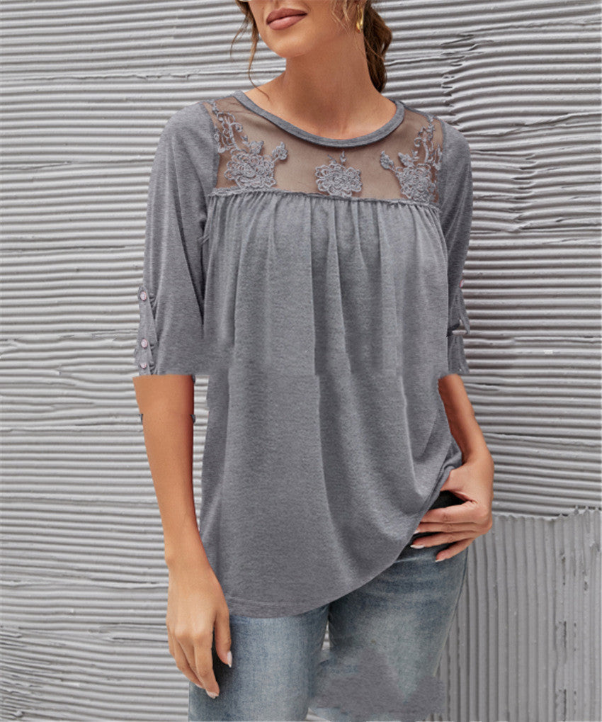 Evelyn | Elegante Bluse Damen mit Spitzen- und Faltendetails