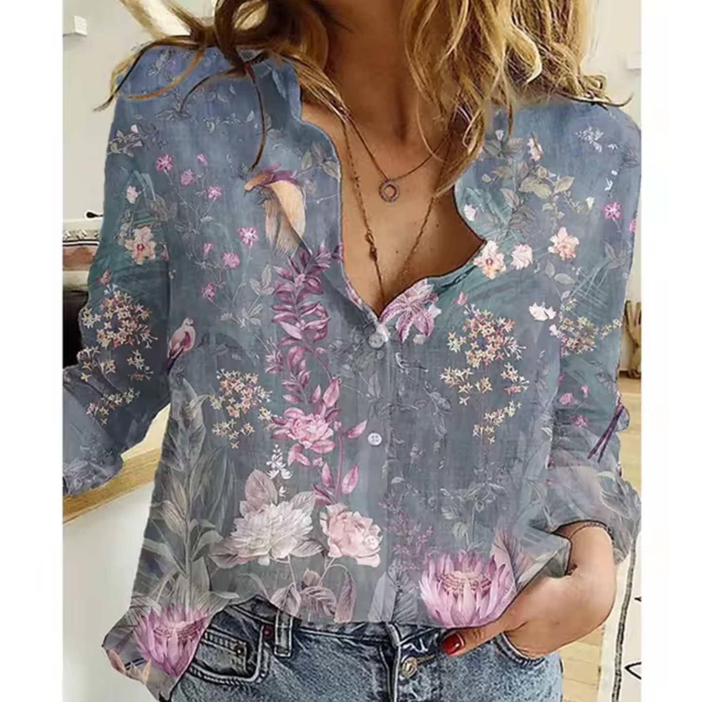 Variant image for Freya | Damen Bluse mit Blumenmuster – Leichte Langarmbluse für Sommer-61