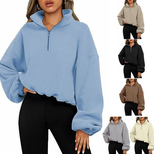 Damen Sweatshirt mit Halb-Zip und Stehkragen 1