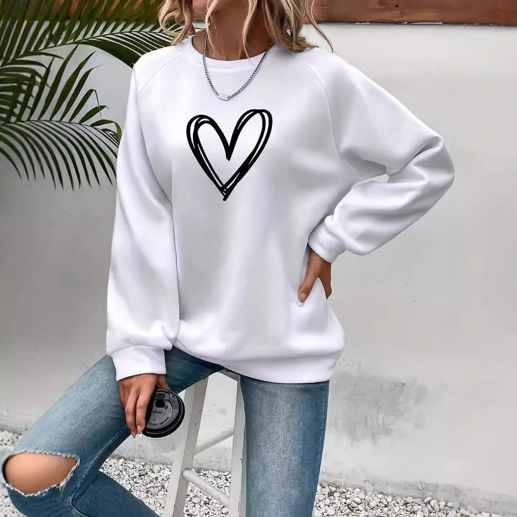 Herz-Print Rundhals-Langarmsweatshirt