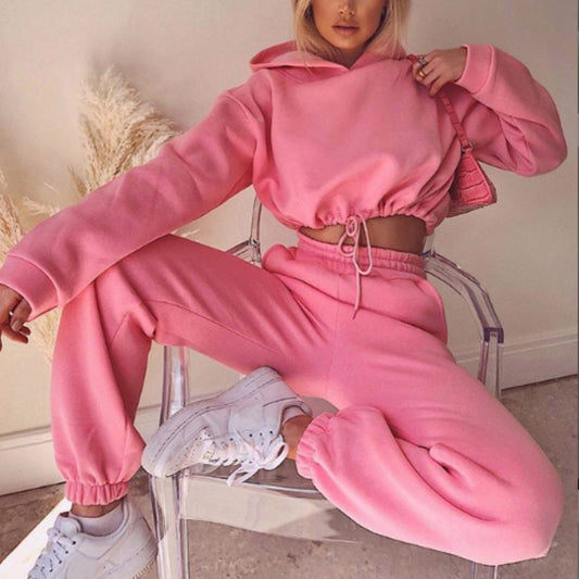 Damen Jogginganzug Zweiteiler mit Cropped Hoodie 1