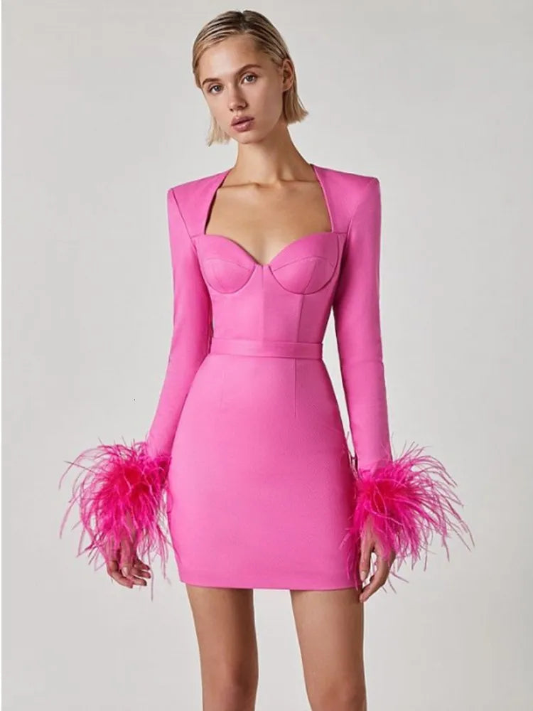 Beatrix | Damen Bodycon-Minikleid mit Federn für festliche Anlässe