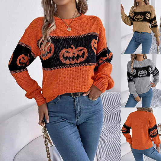 Halloween Strickpullover mit Kürbis-Motiv 1