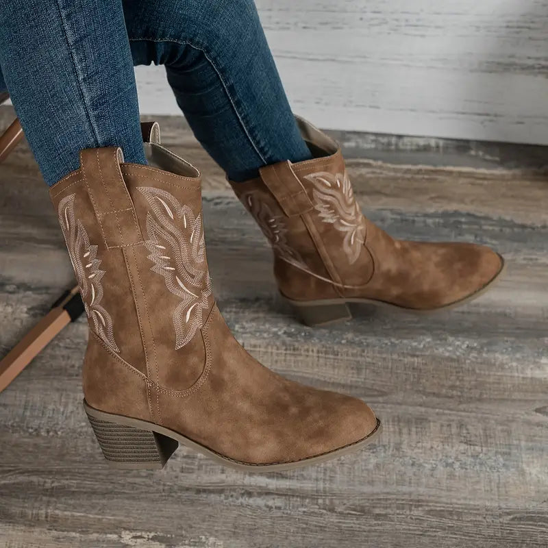 Jayla | Retro Stiefel Damen mit dicker Ferse in Schwarz oder Braun