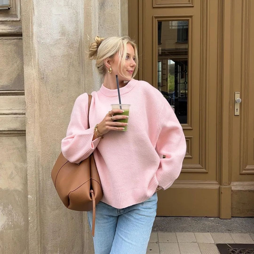 Sweet Crew Neck Pullover Sweater Winter Fashion Loose Long-sleeved Tops For Women Clothing 5