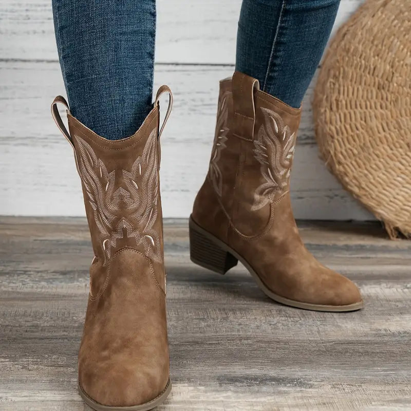 Jayla | Retro Stiefel Damen mit dicker Ferse in Schwarz oder Braun
