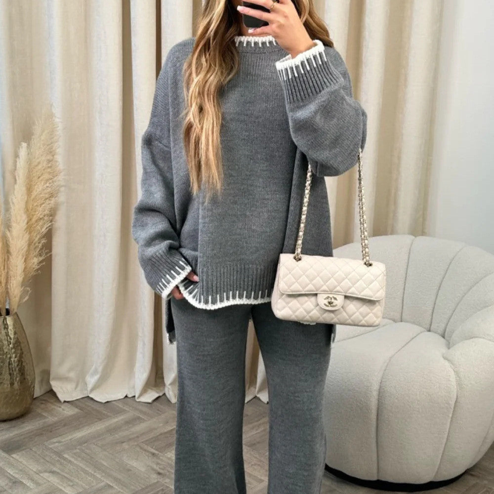 Damen Strick Zweiteiler mit Pullover und Hose 4