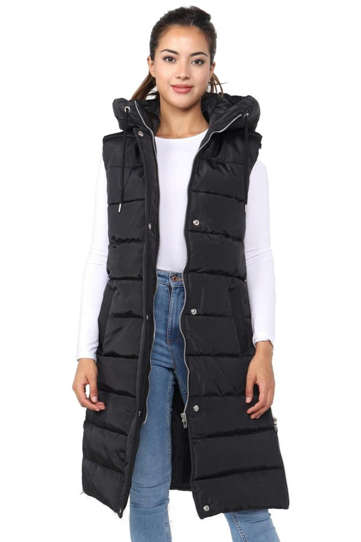 Ladies Girls Long Hooded Puffer Warm Padded Sleeveless Gilet Bodywarmer Zipper 3