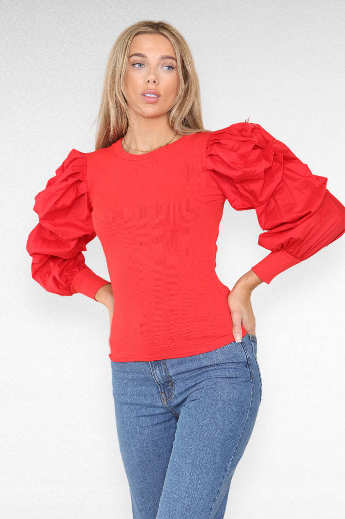 Oversized Top mit Puffärmeln für Damen – Bequemes Ribbed Oberteil aus Polyester und Elasthan, Ideal für Freizeit und Abendoutfits 5