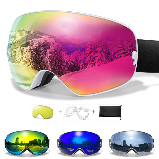 Anti-fog ski goggles with UV400 protection and night vision lens
