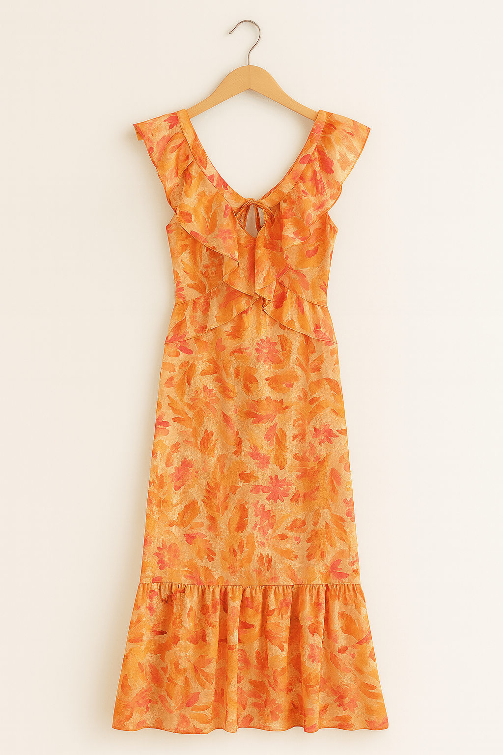 Ärmelloses Maxikleid Sommer mit Rüschen und Cut-Outs – Bunter Blumenprint, Lange Kleider für Damen 1