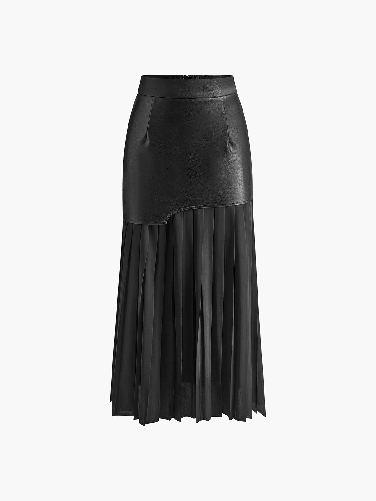 Asymmetrical skirt made of imitation leather and chiffon