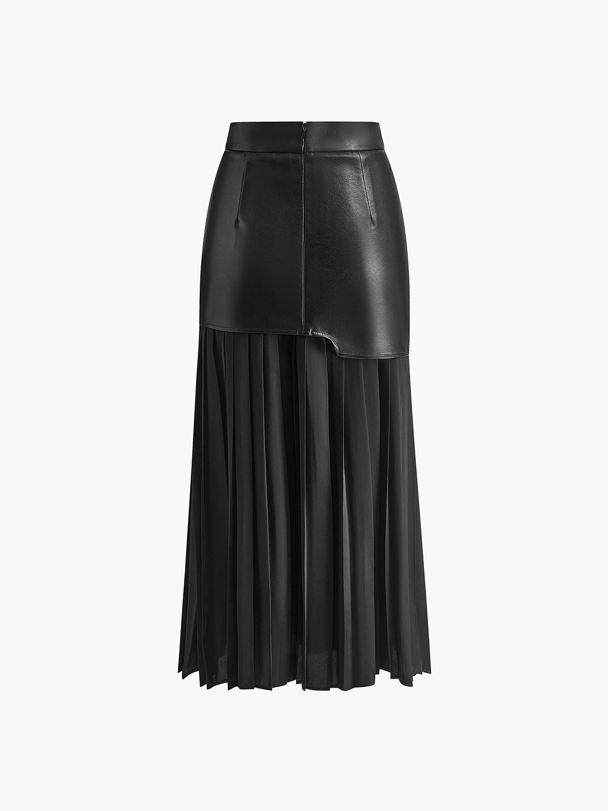 Asymmetrical skirt made of imitation leather and chiffon
