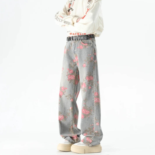 Baggy Jeans with Floral Pattern for Men