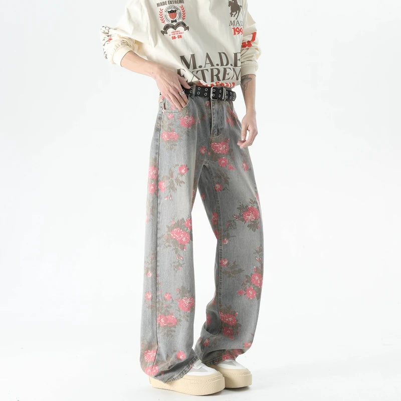 Baggy Jeans with Floral Pattern for Men
