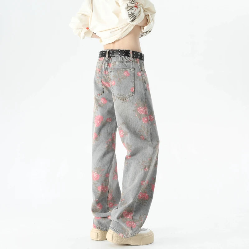 Baggy Jeans with Floral Pattern for Men