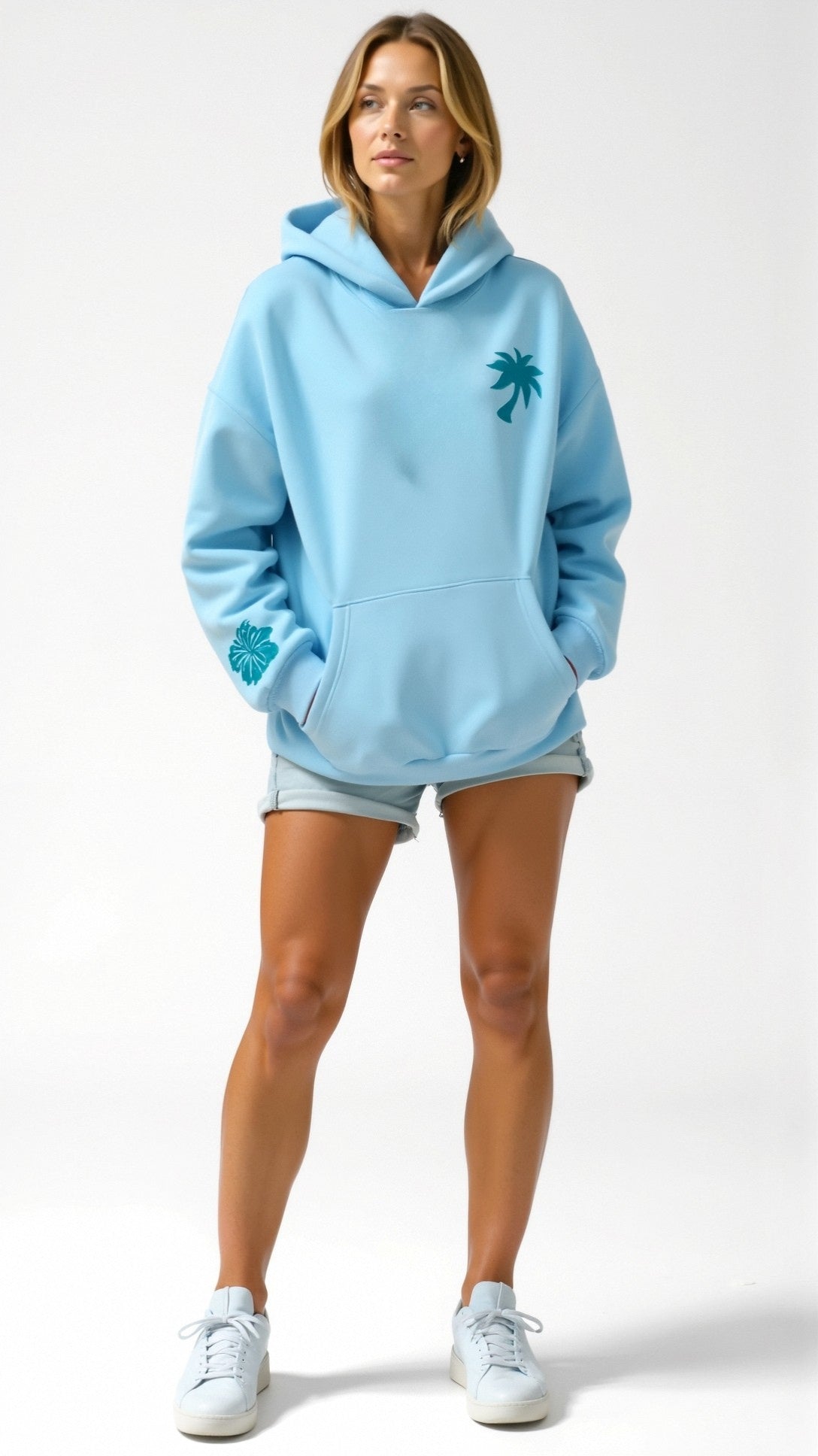 Embroidered Hoodie with Tropical Design