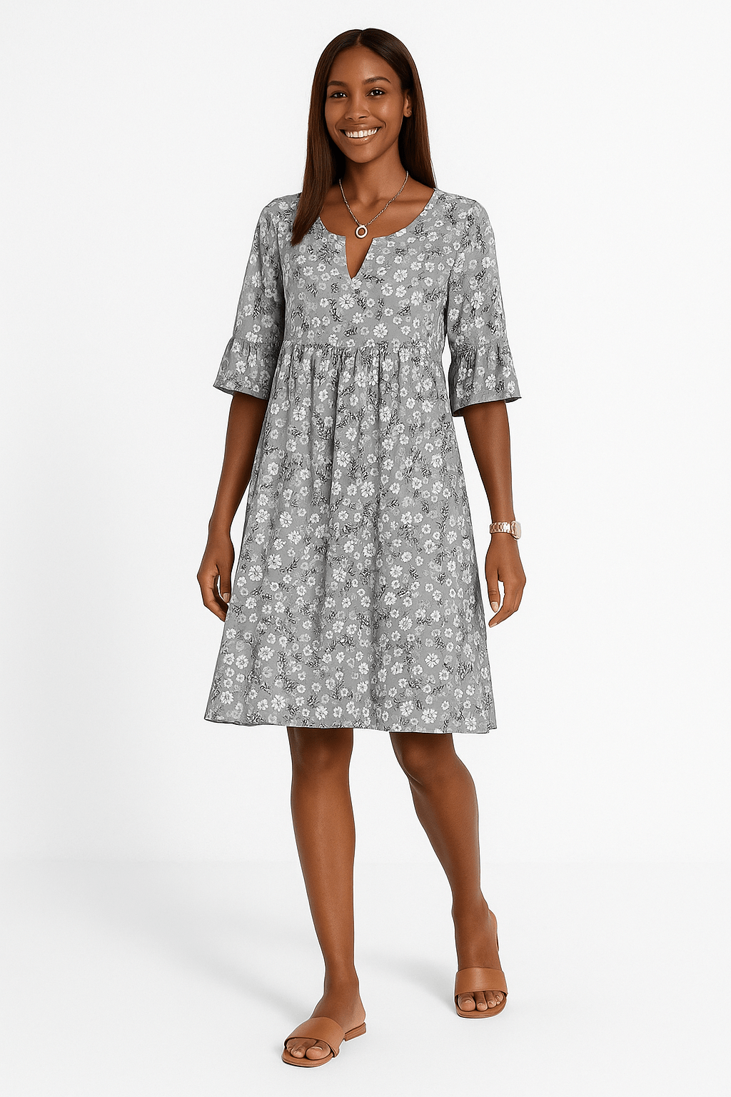 Floral dress for women with flowing design and elegant pattern