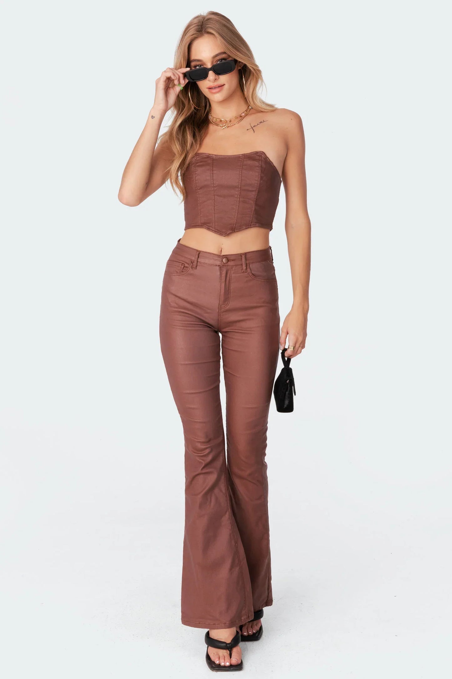 Lisa | Damen Flare Jeans aus Kunstleder
