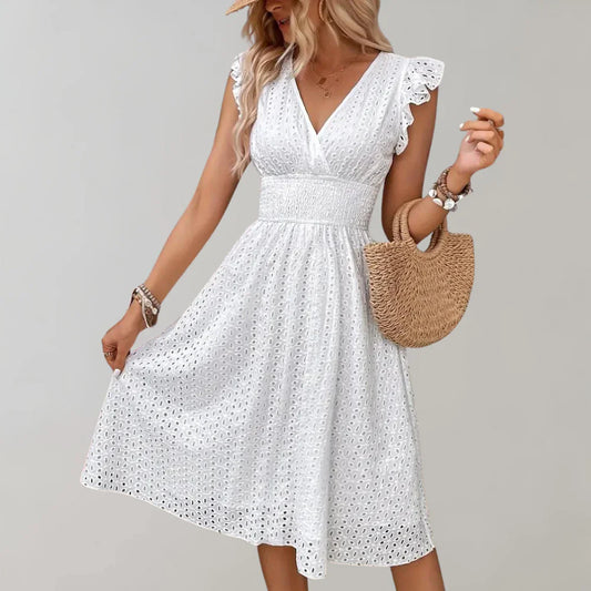 Bea | Cotton Midi Dress with V-Neck