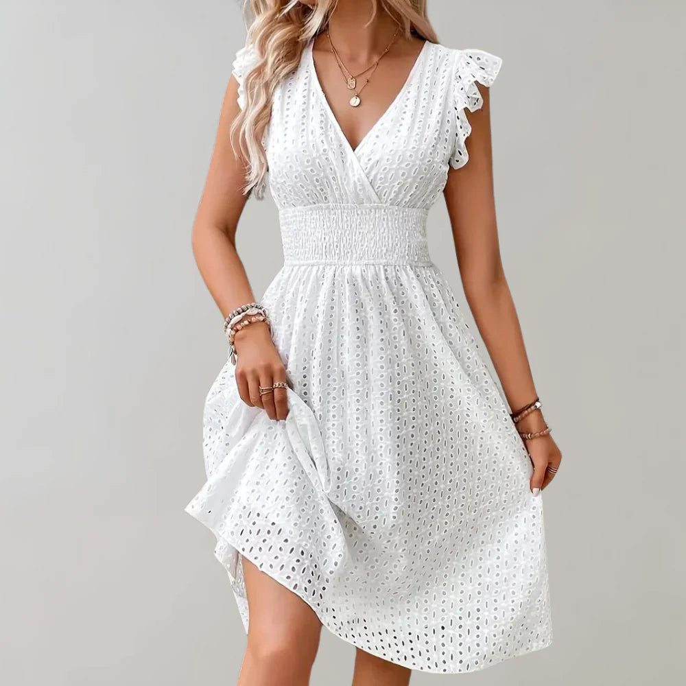 Bea | Cotton Midi Dress with V-Neck