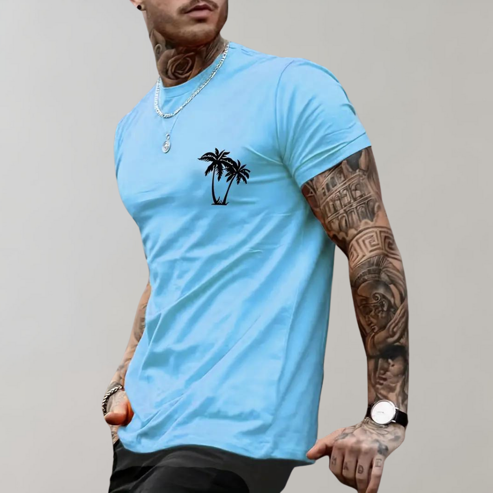 Variant image for Herren T-Shirt Weiß Größe M Baumwolle Palmbaum Grafik-5