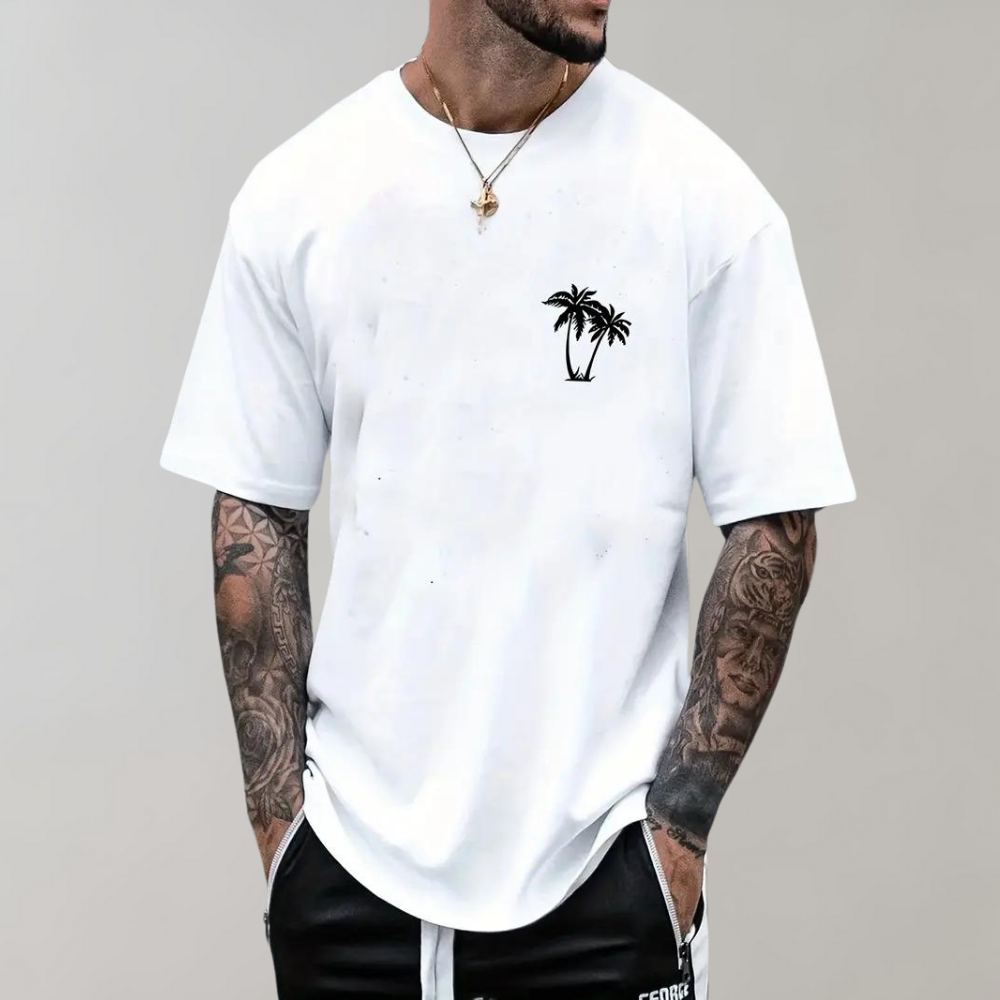 Variant image for Herren T-Shirt Weiß Größe M Baumwolle Palmbaum Grafik-1