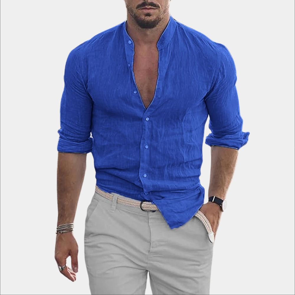 Variant image for Herrenhemd Blau Größe M Leinen Casual Hemden für Herren-7