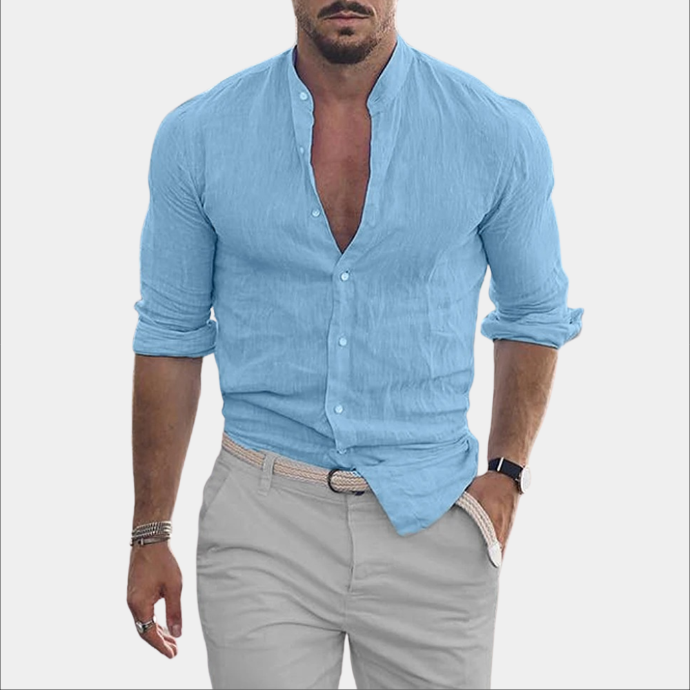 Variant image for Herrenhemd Blau Größe M Leinen Casual Hemden für Herren-31