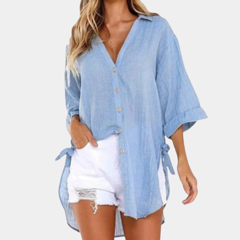 Variant image for Elegante Damen Bluse Blau Größe M Baumwolle-6