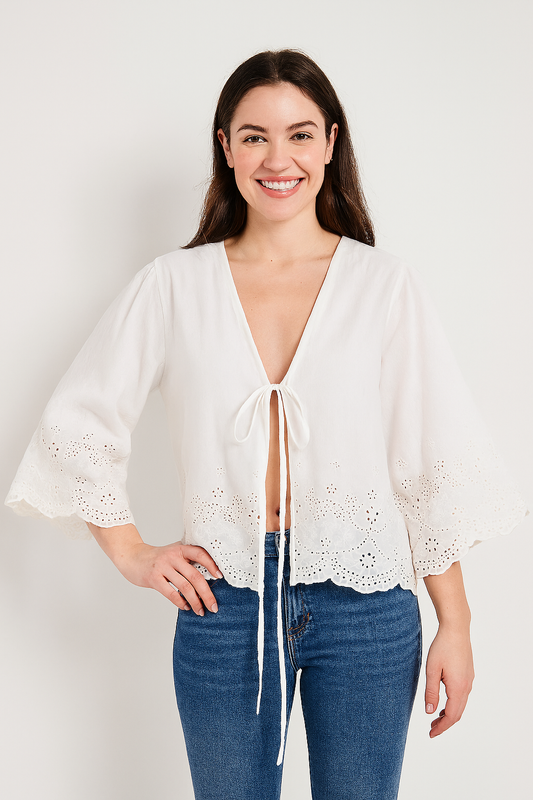 Bluse mit Stickerei und V-Ausschnitt