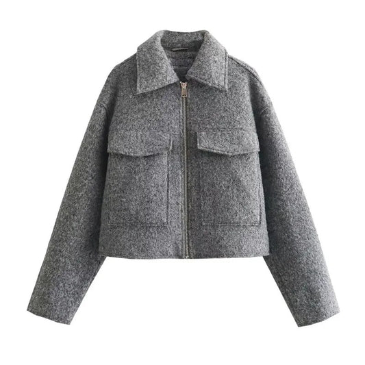 Cropped Tweed Winterjacke Damen
