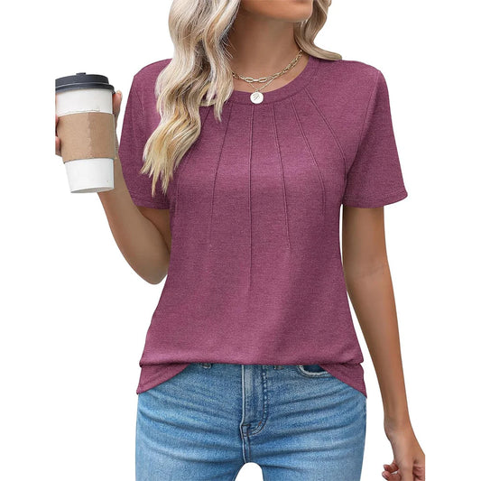 Damen Bluse mit Faltendesign und Rundhalsausschnitt