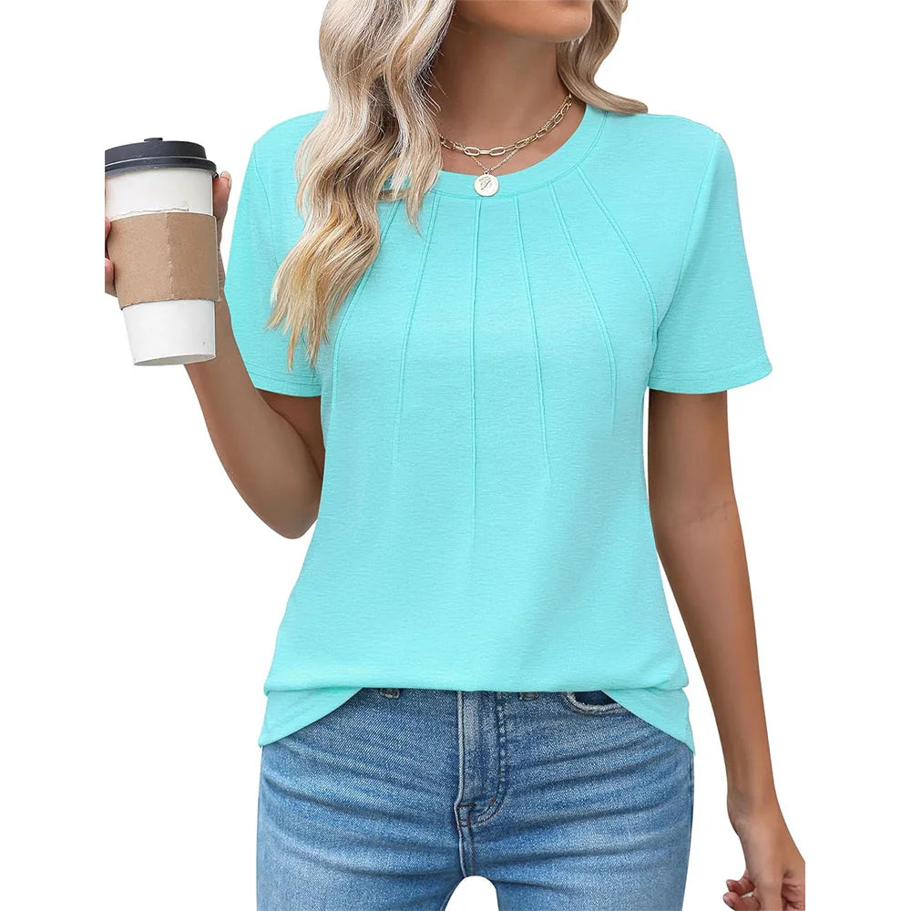 Damen Bluse mit Faltendesign und Rundhalsausschnitt