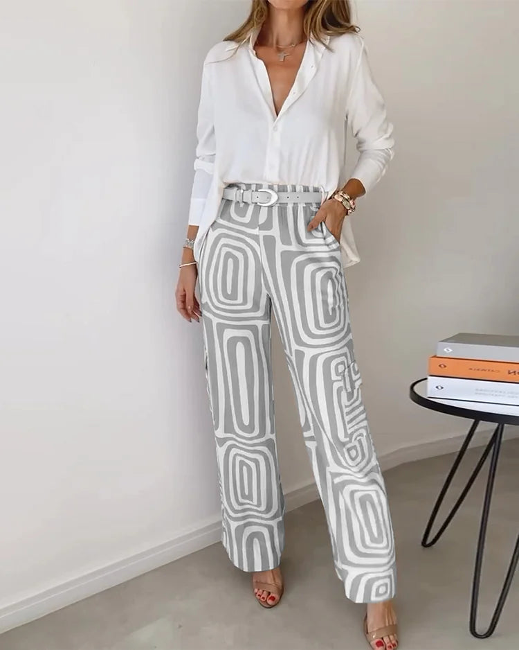 Set da donna di camicette e pantaloni in stile moderno minimalista