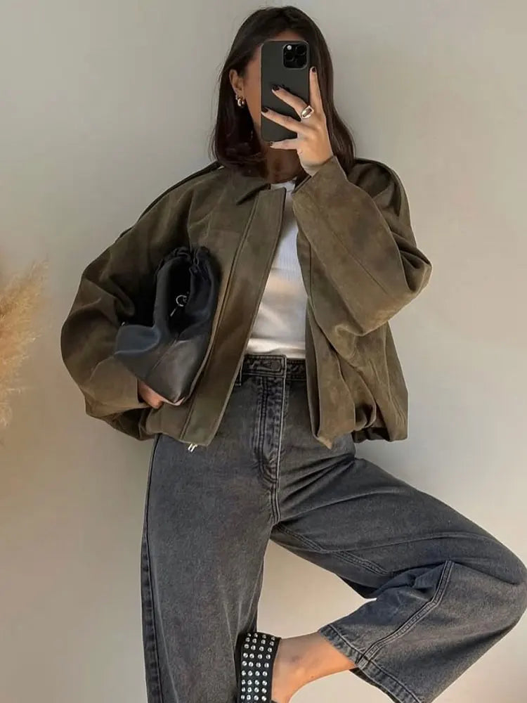 Women's bomber jacket made of suede