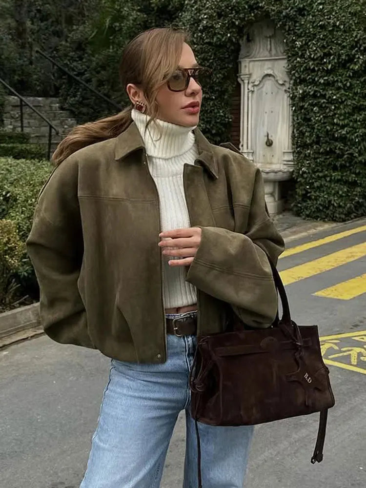 Women's bomber jacket made of suede
