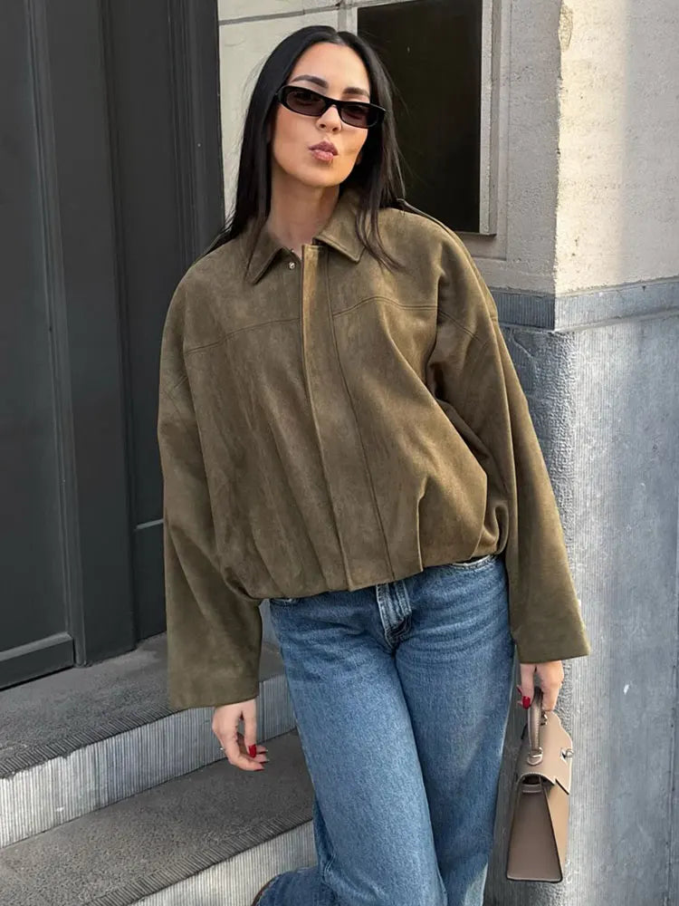 Women's bomber jacket made of suede