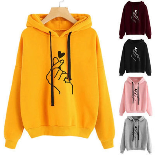 Damen Hoodie aus Fleece mit Fingerherz-Motiv