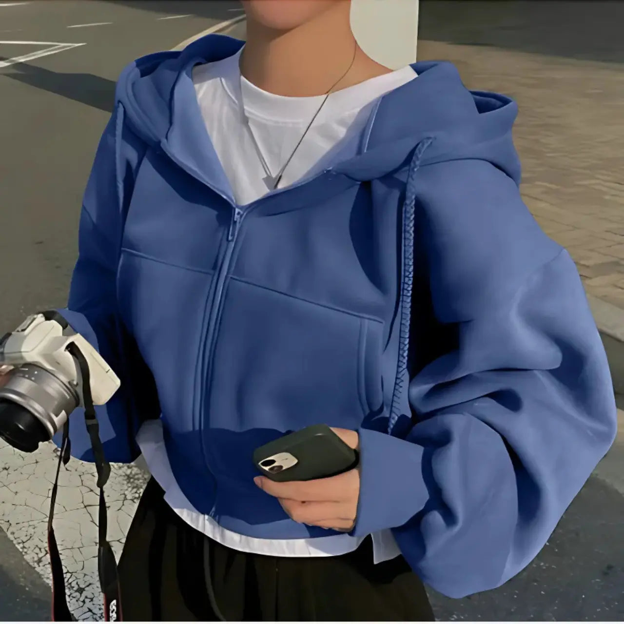 Damen Hoodie mit Reißverschluss, Verstellbarer Kapuze und Kängurutasche – Weicher Stoff für Freizeit und Komfort 4