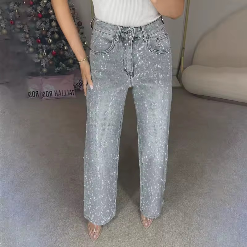 Damen Jeans Dunkelblau mit Glitzerdetails