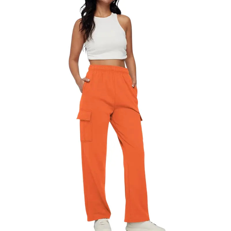 Damen Jogginghose mit Hohem Bund und Weitem Bein – Verstellbarer Bund und Funktionale Taschen 11