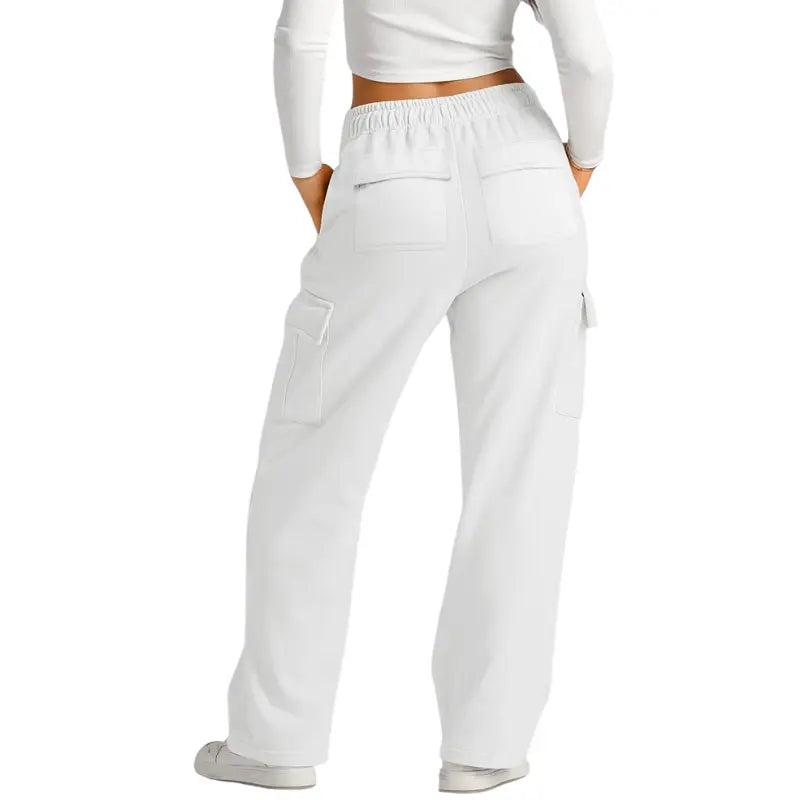 Damen Jogginghose mit Hohem Bund und Weitem Bein – Verstellbarer Bund und Funktionale Taschen 3