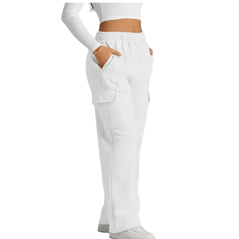 Damen Jogginghose mit Hohem Bund und Weitem Bein – Verstellbarer Bund und Funktionale Taschen 4
