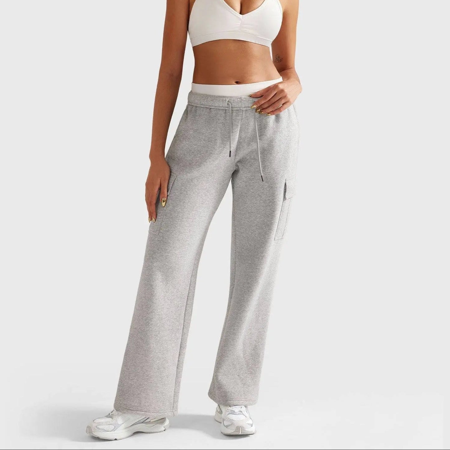 Damen Jogginghose mit Hohem Bund und Weitem Bein – Verstellbarer Bund und Funktionale Taschen 5