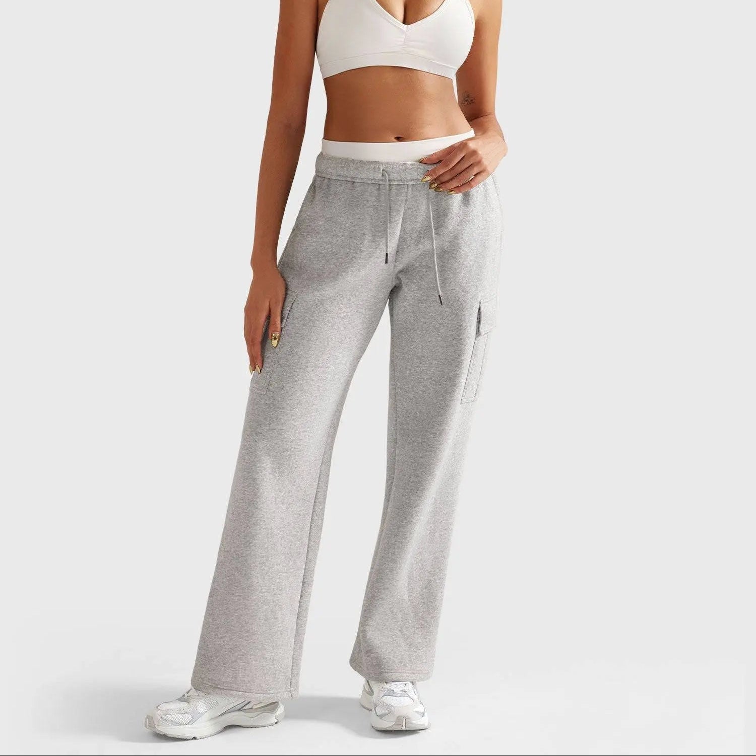 Damen Jogginghose mit Hohem Bund und Weitem Bein – Verstellbarer Bund und Funktionale Taschen 5